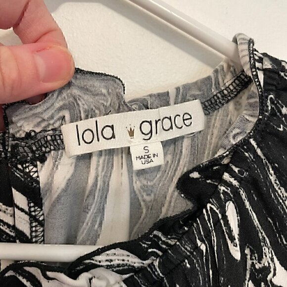 LOLA GRACE / DRY GOODS Black White Marble Swirl Geometric Sleeveless Mini Dress - Picture 4 of 12